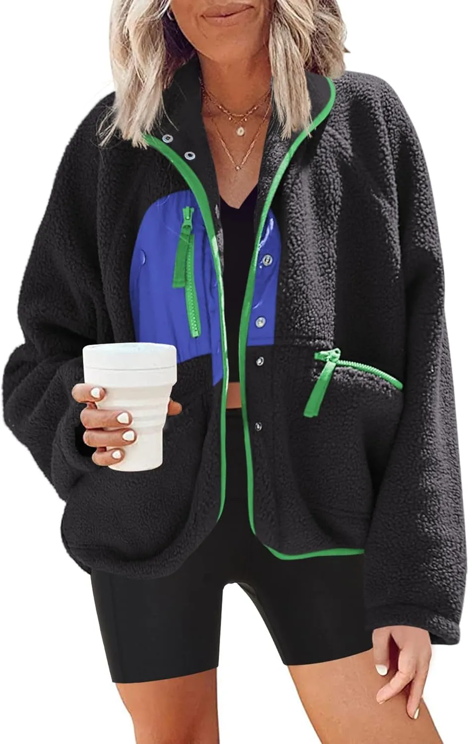 Nirovien Womens Fuzzy Fleece Jacket Button Down Sherpa Coats Casual Winter Warm Outwear with Pockets