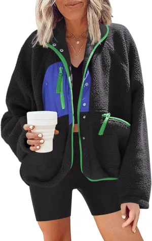 Nirovien Womens Fuzzy Fleece Jacket Button Down Sherpa Coats Casual Winter Warm Outwear with Pockets