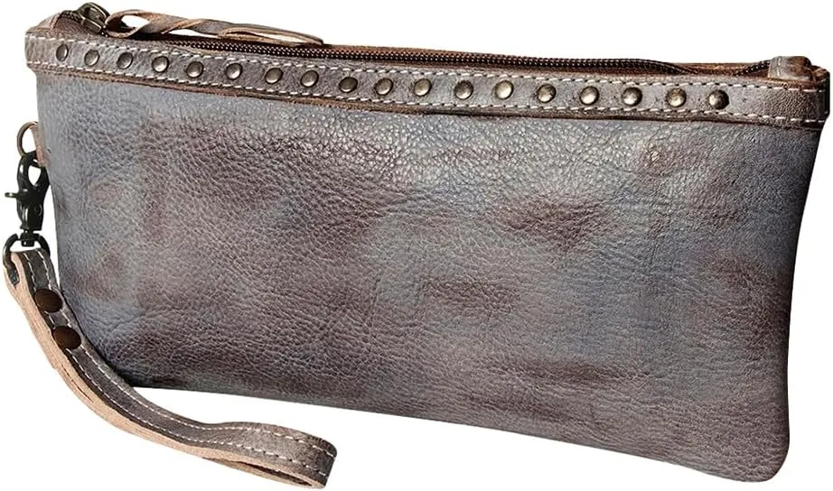 Nmbg101A Wristlet Vintage Handmade Genuine Cowhide Leather Women Bag Western Handbag Purse