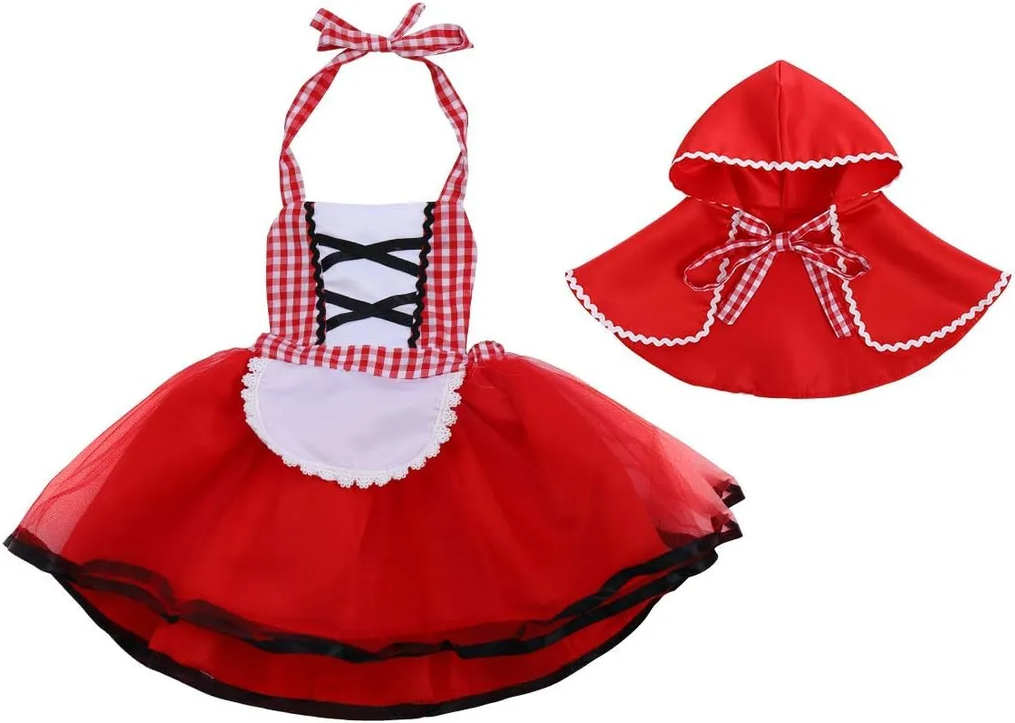 OBEEII Little Red Riding Hood Halloween Costume Newborn Toddler Girl Tutu Dress Cloak Fairy Tale Fancy Dress Up Party