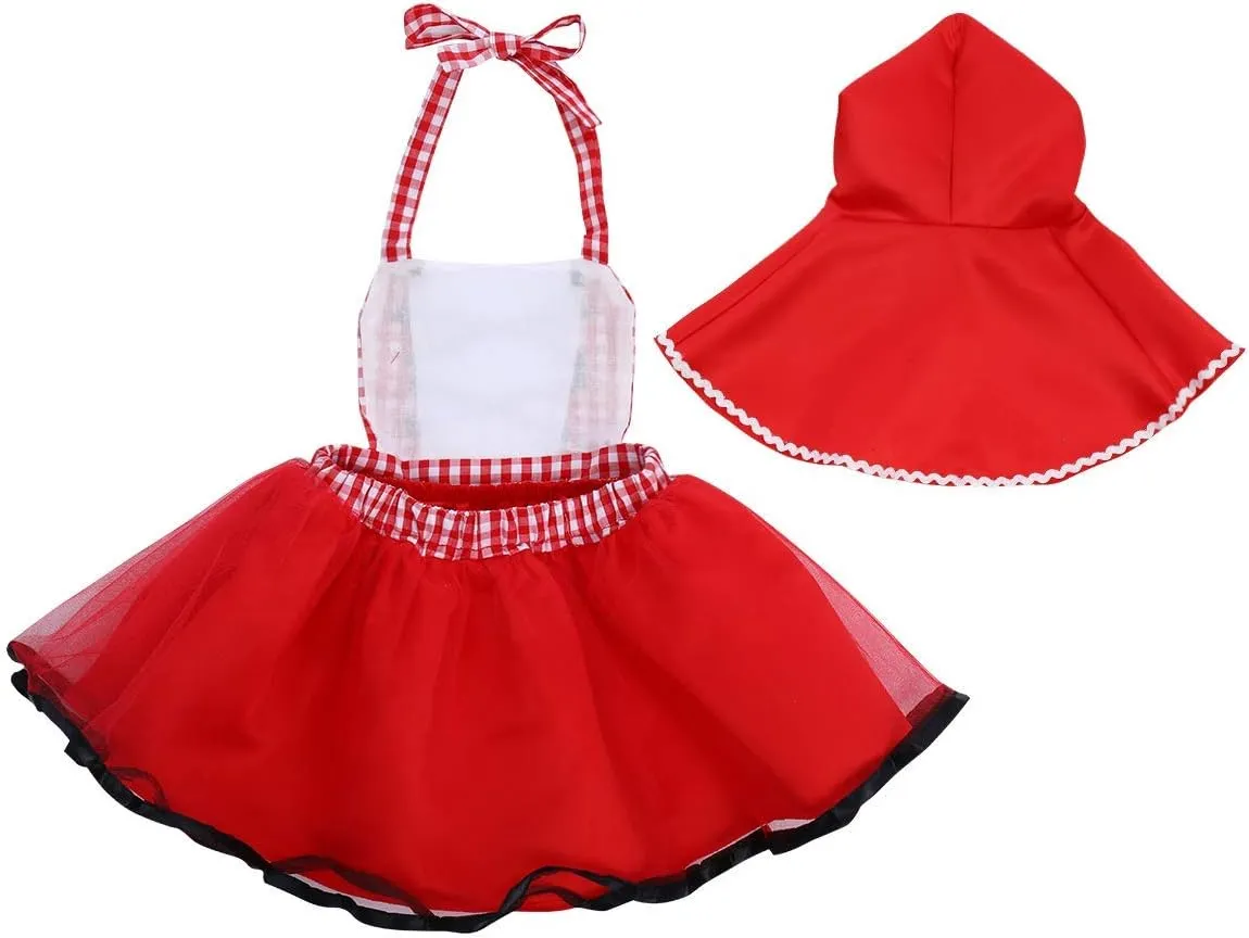 OBEEII Little Red Riding Hood Halloween Costume Newborn Toddler Girl Tutu Dress Cloak Fairy Tale Fancy Dress Up Party