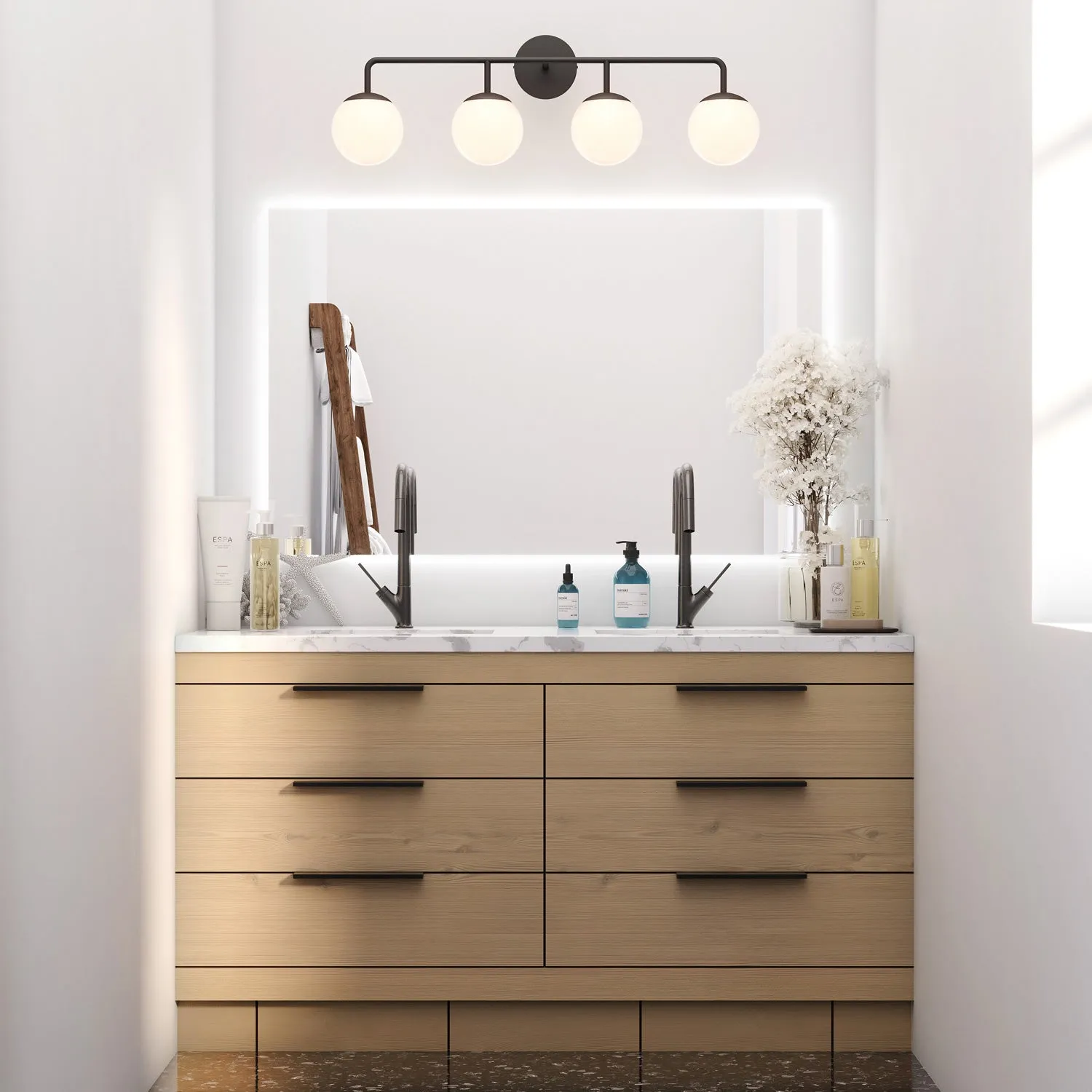 Open Box Castell 4 Globe LED Vanity, Matte Black