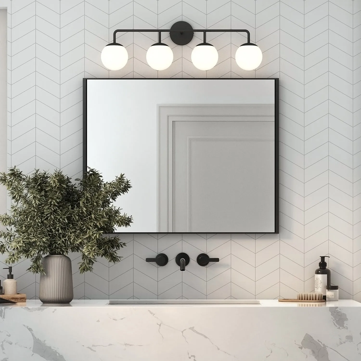 Open Box Castell 4 Globe LED Vanity, Matte Black