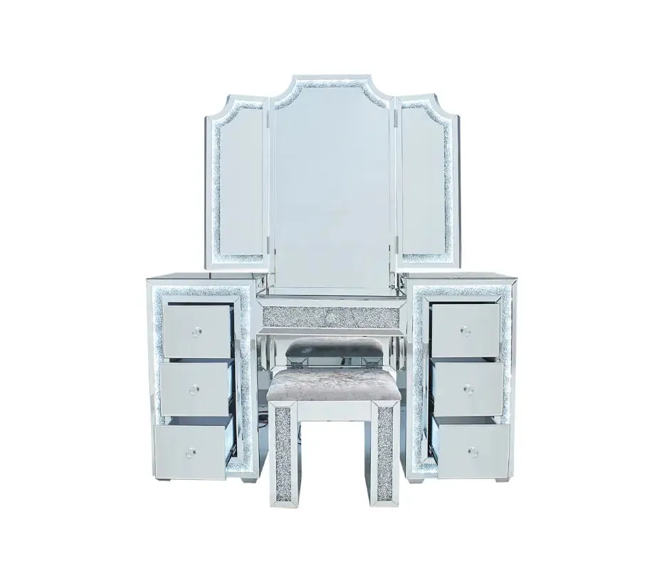 Oprah All Mirrored Glam Makeup Vanity Station With Stool