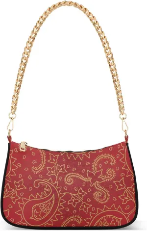 Ornate Floral Seamless Red Shoulder Handbags for Women Travel Hobo Tote Handbag Women Gold Chain Shoulder Bags Purse with Zipper Closure