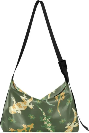 Ornate Lizards and Flowers Hobo Crossbody Bags for Women Leather Large Shoulder Bag Cross Body Trendy Womens Tote Bags Handbag for Travel Shopping