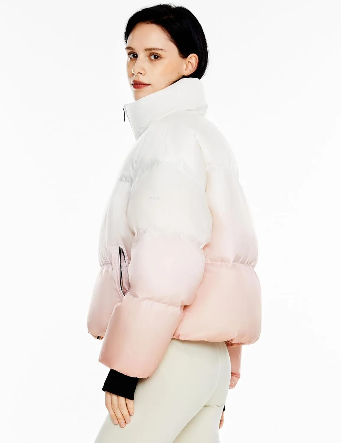 Orolay Women's Cropped Puffer Jacket - Stand Collar Gradient Effect Short Down Coat