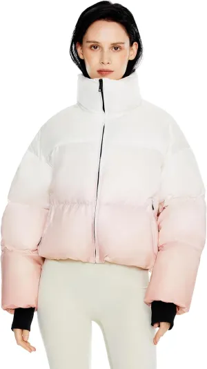 Orolay Women's Cropped Puffer Jacket - Stand Collar Gradient Effect Short Down Coat