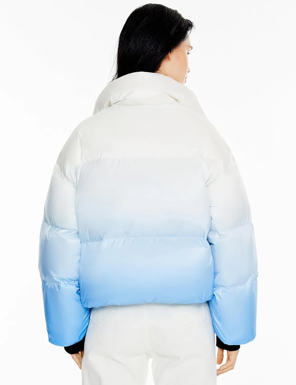Orolay Women's Cropped Puffer Jacket - Stand Collar Gradient Effect Short Down Coat