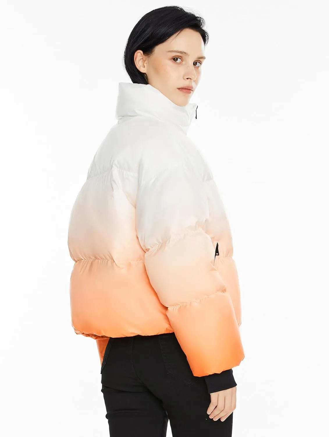 Orolay Women's Cropped Puffer Jacket - Stand Collar Gradient Effect Short Down Coat