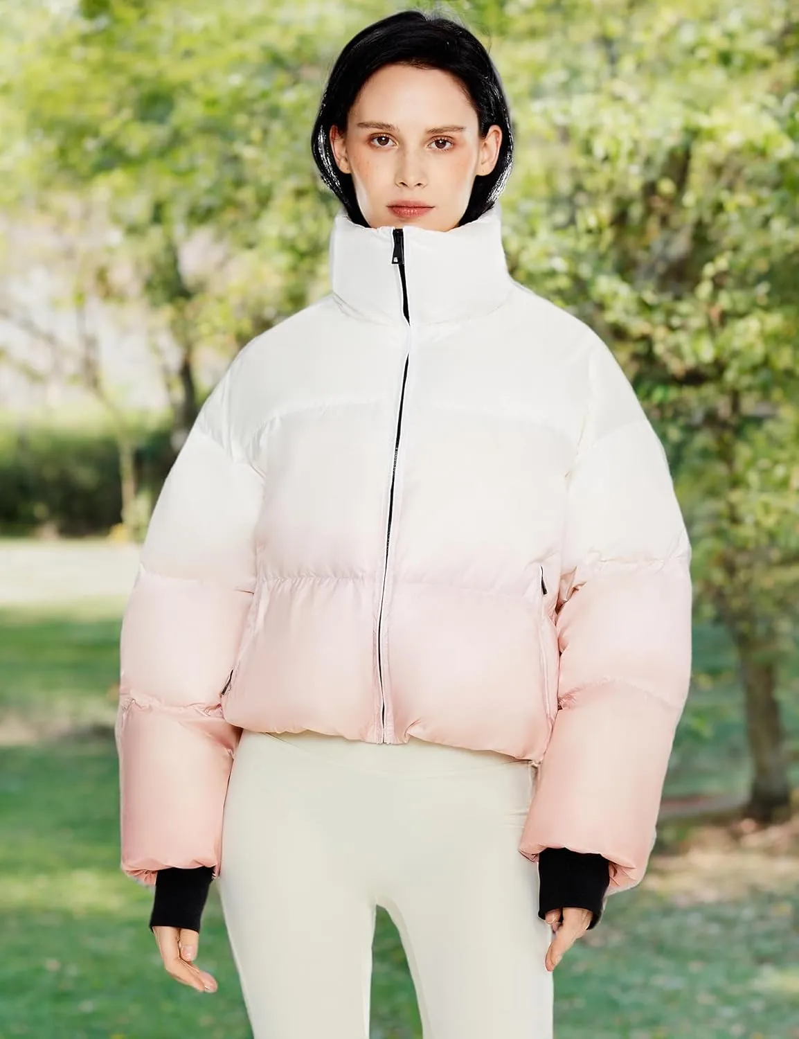 Orolay Women's Cropped Puffer Jacket - Stand Collar Gradient Effect Short Down Coat