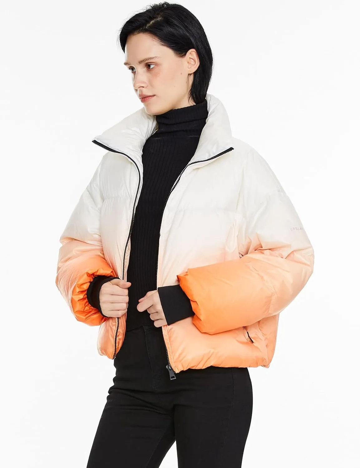 Orolay Women's Cropped Puffer Jacket - Stand Collar Gradient Effect Short Down Coat