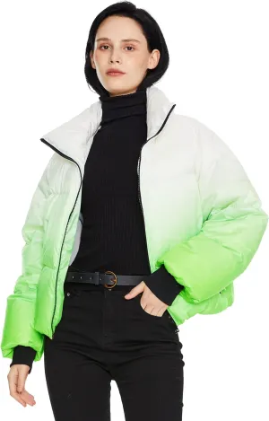 Orolay Women's Cropped Puffer Jacket - Stand Collar Gradient Effect Short Down Coat