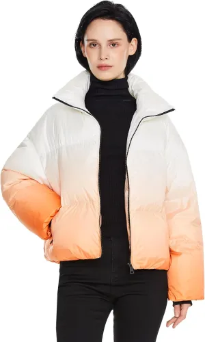 Orolay Women's Cropped Puffer Jacket - Stand Collar Gradient Effect Short Down Coat
