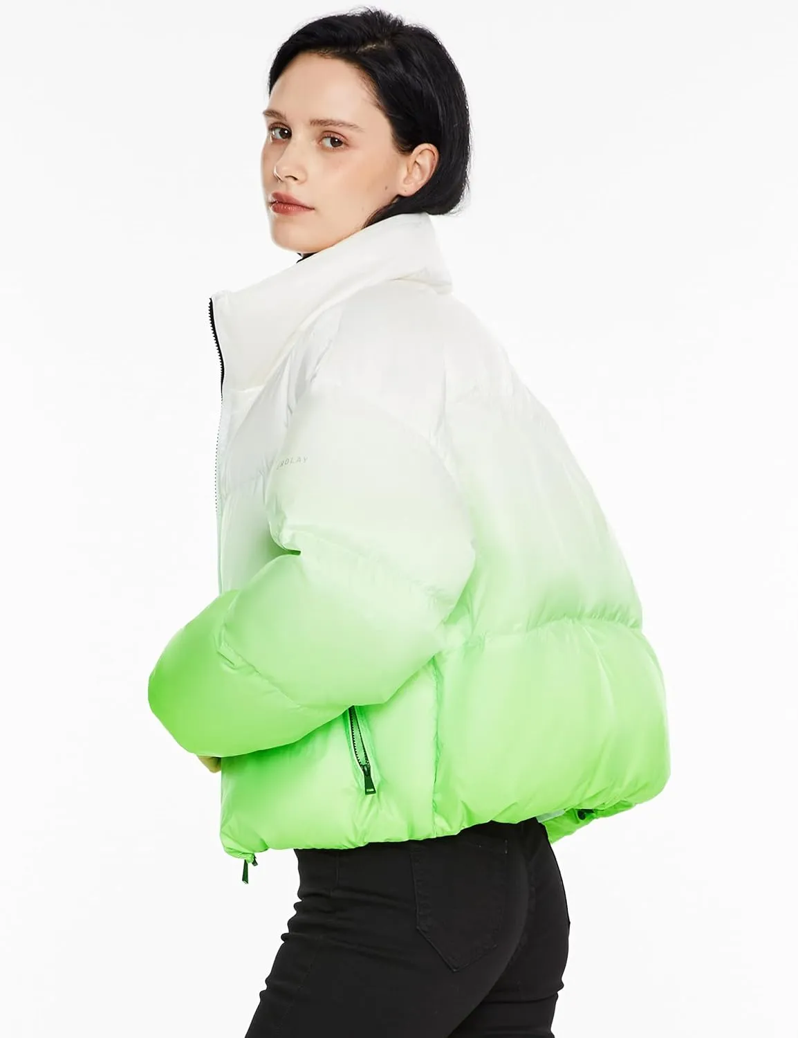 Orolay Women's Cropped Puffer Jacket - Stand Collar Gradient Effect Short Down Coat