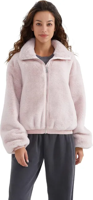 Orolay Women's Faux Fur Winter Jacket Zip Up Sherpa Coat Fuzzy Fleece Cropped Jacket