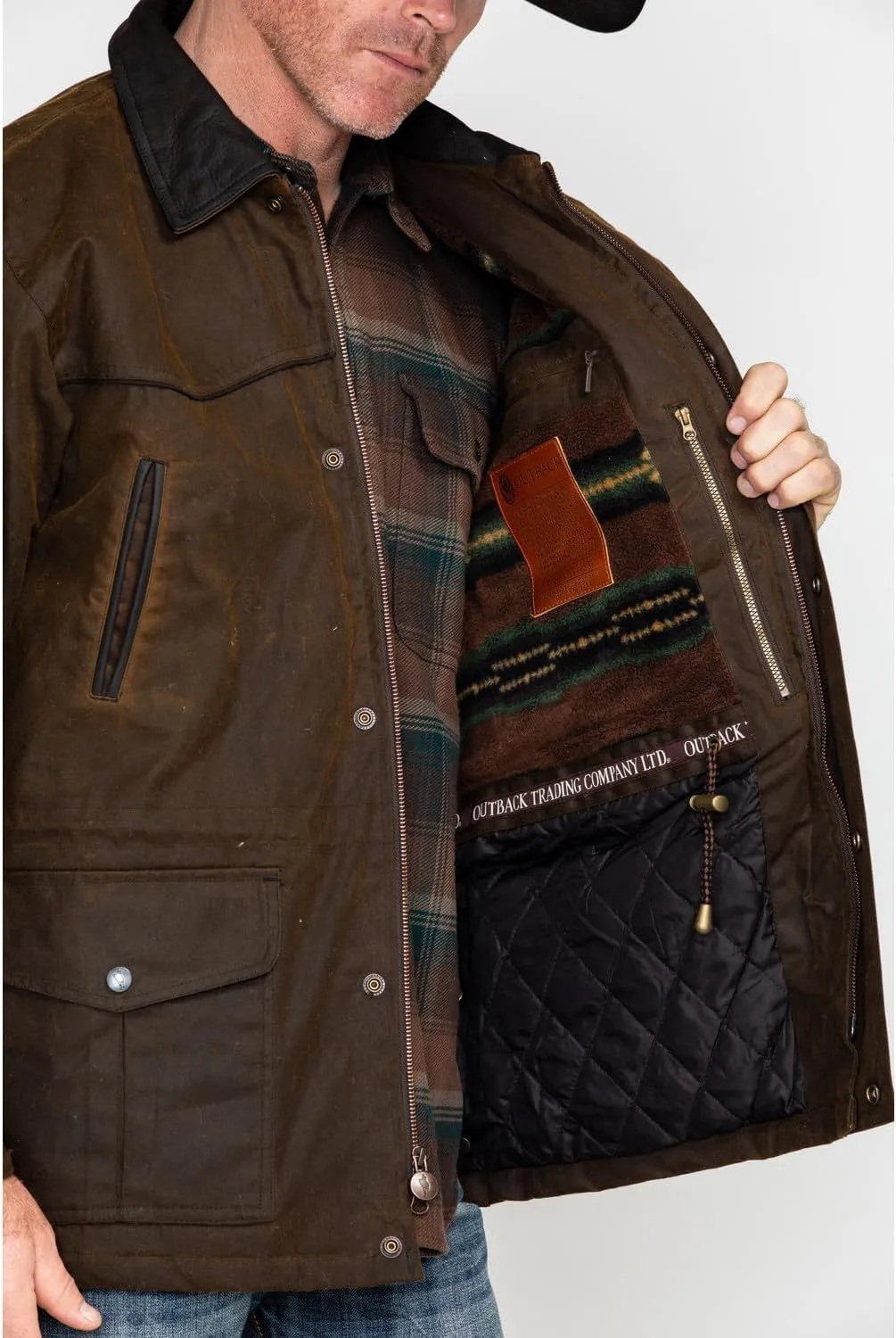 Outback Trading Company Men's 2707 Pathfinder Waterproof Breathable Fleece Lined Cotton Oilskin Western Jacket