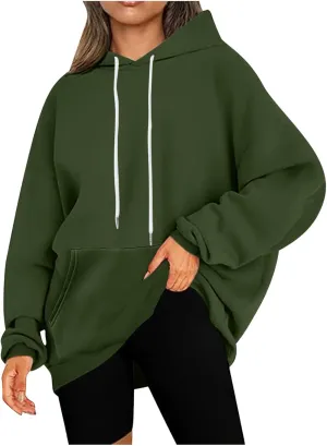 Oversized Drawstring Hoodies For Women Casual Long Sleeve Pullover Tops Comfy Hooded Sweatshirts Fall Fashion Outfits
