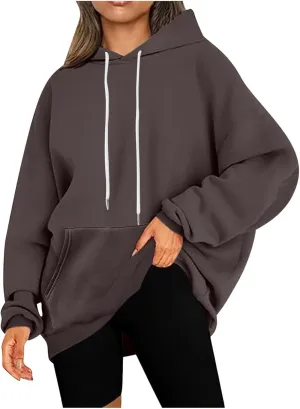 Oversized Drawstring Hoodies For Women Casual Long Sleeve Pullover Tops Comfy Hooded Sweatshirts Fall Fashion Outfits