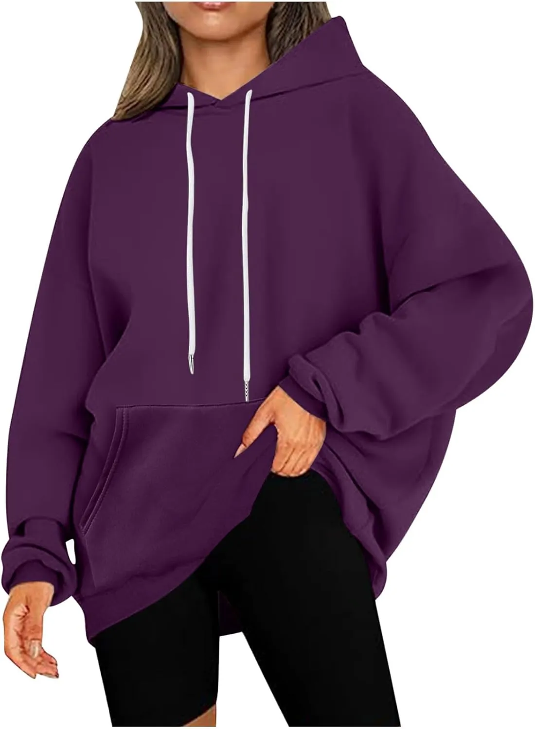 Oversized Drawstring Hoodies For Women Casual Long Sleeve Pullover Tops Comfy Hooded Sweatshirts Fall Fashion Outfits