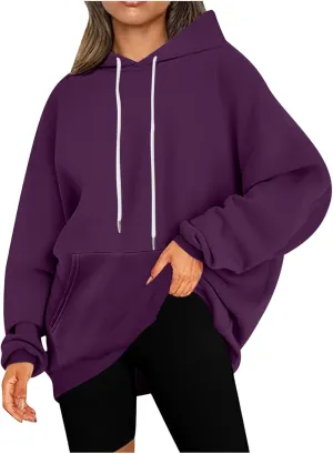 Oversized Drawstring Hoodies For Women Casual Long Sleeve Pullover Tops Comfy Hooded Sweatshirts Fall Fashion Outfits