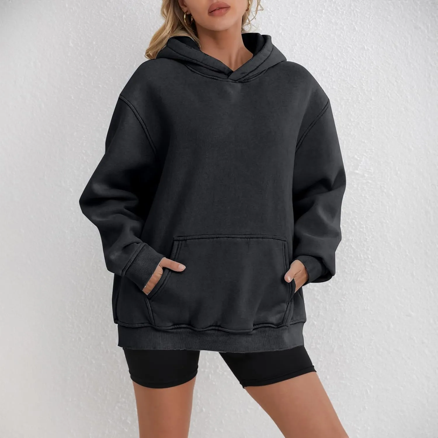 Oversized Hoodies for Women Trendy Plus Size Long Sleeve Solid Sweatshirt Loose Casual Comfy Pullover Top with Pocket