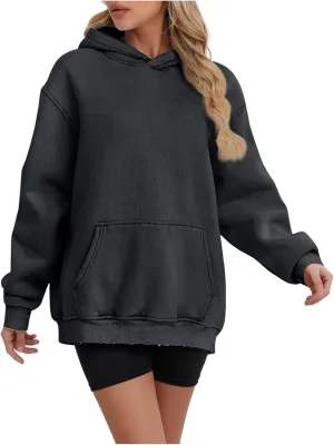 Oversized Hoodies for Women Trendy Plus Size Long Sleeve Solid Sweatshirt Loose Casual Comfy Pullover Top with Pocket
