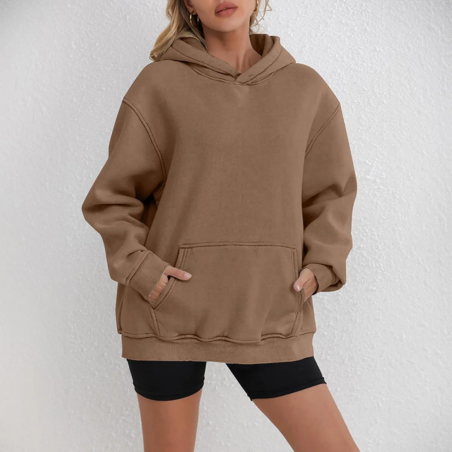 Oversized Hoodies for Women Trendy Plus Size Long Sleeve Solid Sweatshirt Loose Casual Comfy Pullover Top with Pocket