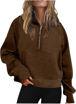 Oversized Sweatshirt for Women 2023 Fall Fashion Half Zip Long Sleeve Pullover Hoodies Comfy Casual Tops with Pockets