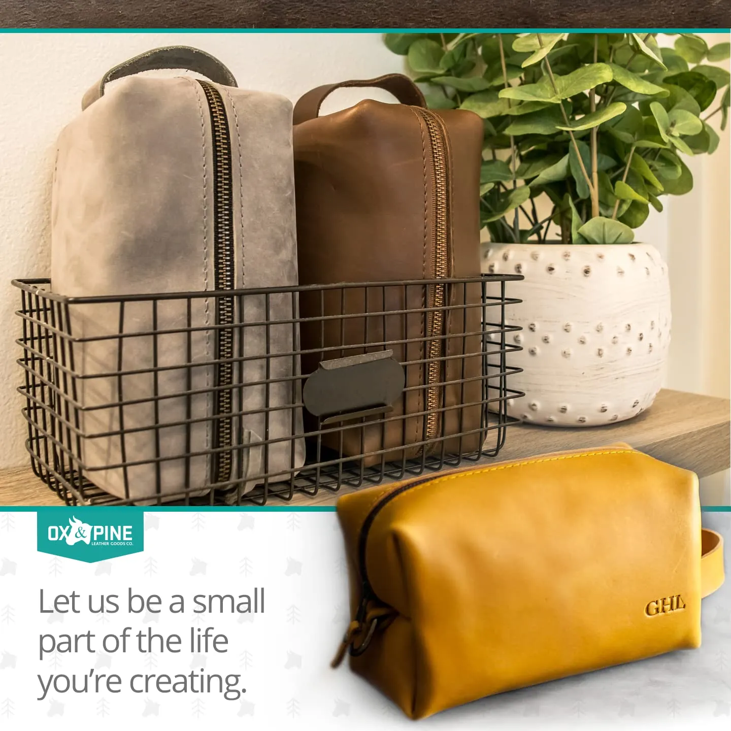 Ox & Pine Personalized Leather Dopp Kit Bag Toiletry (Rustic Brown, Dark Brown, Saddle Tan, Rustic Grey, or Black) (X-Large, Dark Brown)