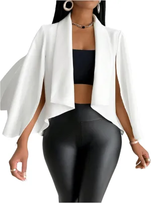 OYOANGLE Women's Cape Long Sleeve Cropped Blazer Jacket Open Front Solid Elegant Trendy Cardigan Coats