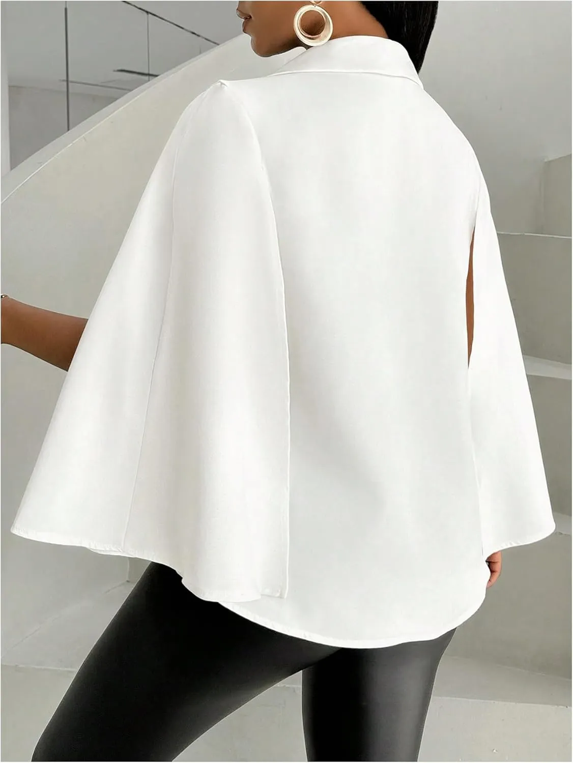 OYOANGLE Women's Cape Long Sleeve Cropped Blazer Jacket Open Front Solid Elegant Trendy Cardigan Coats