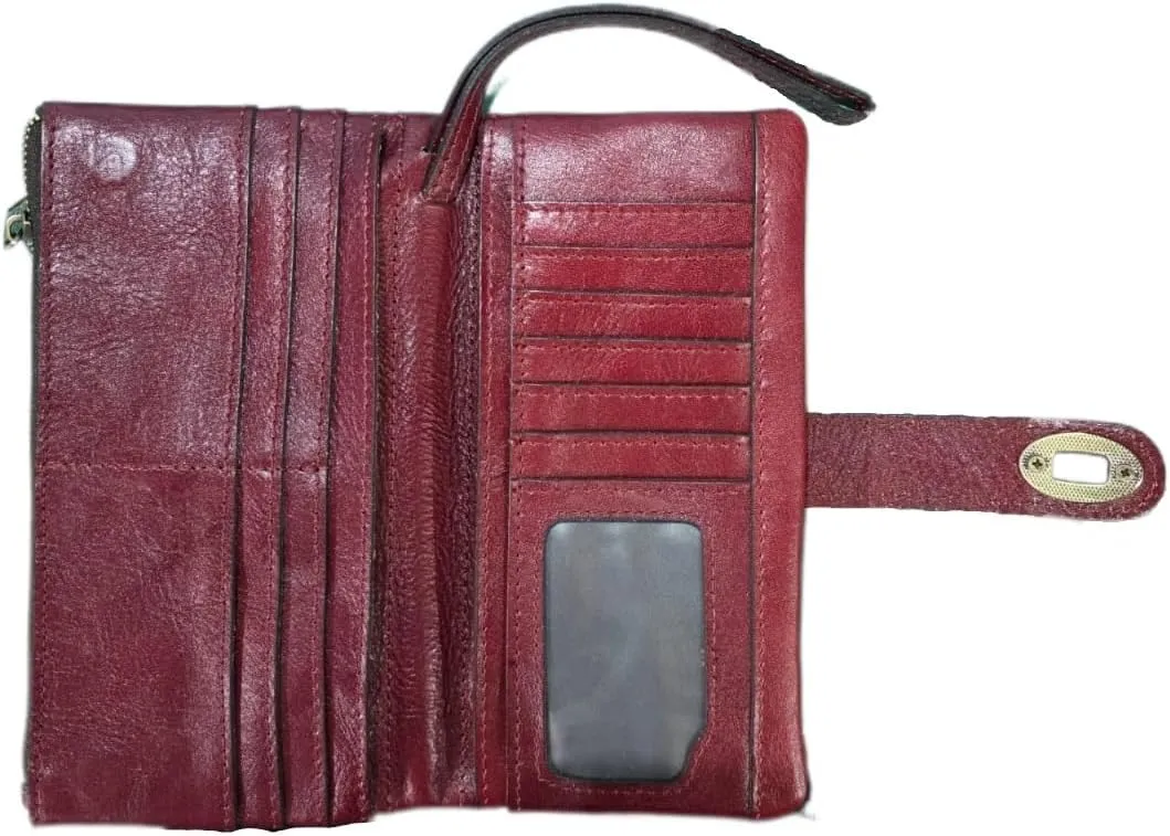 Patricia Nash Annesley Leather Wristlet Wallet, RFID Blocking, 8 inch (Maroon)