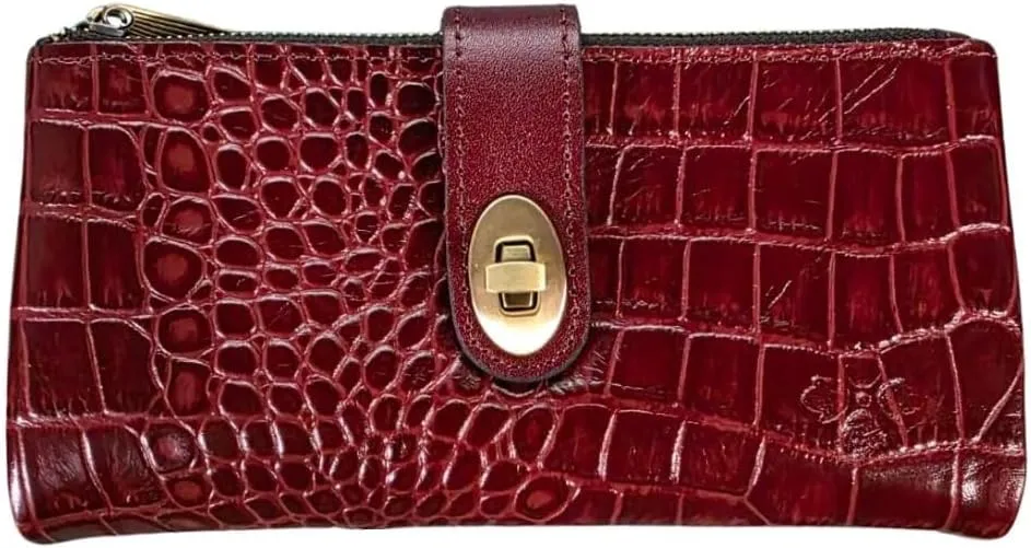 Patricia Nash Annesley Leather Wristlet Wallet, RFID Blocking, 8 inch (Maroon)