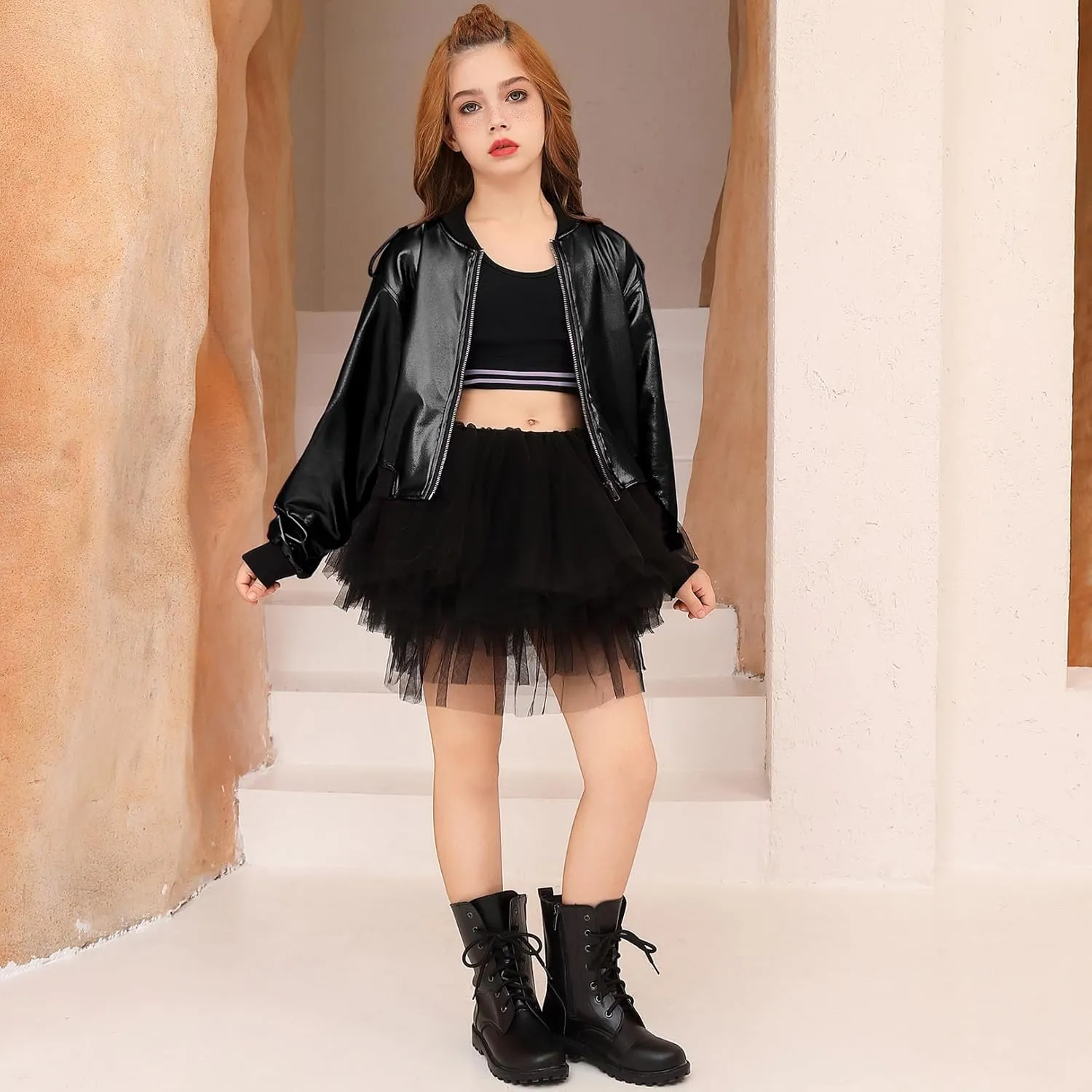 Perfashion Metallic Bomber Jacket for Girls Zip Up Cropped Jacket Sparkly Lightweight Coat Windbreaker with Pockets