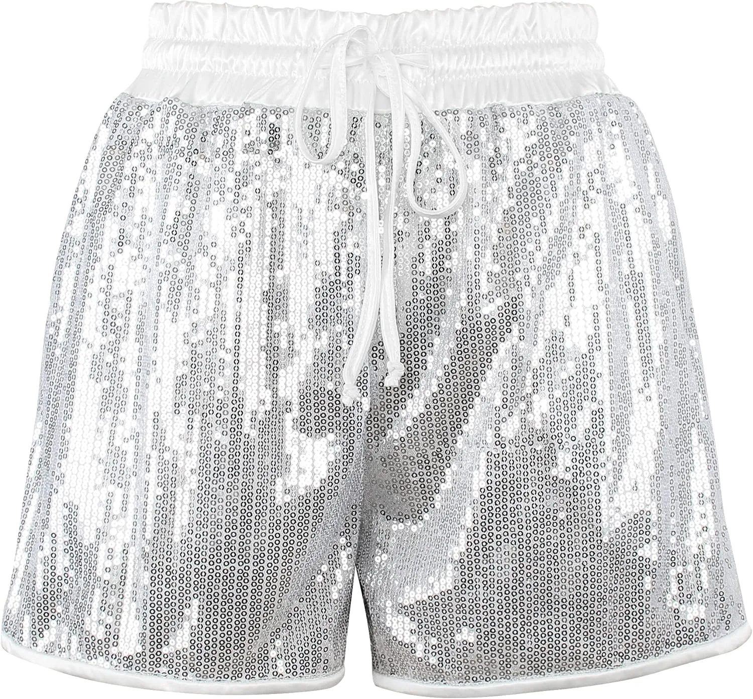 PESION Sequins Rave Shorts for Women High Waist Casual Loose A Line Hot Pants Sparkly Clubwear Night-Out