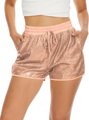 PESION Sequins Rave Shorts for Women High Waist Casual Loose A Line Hot Pants Sparkly Clubwear Night-Out