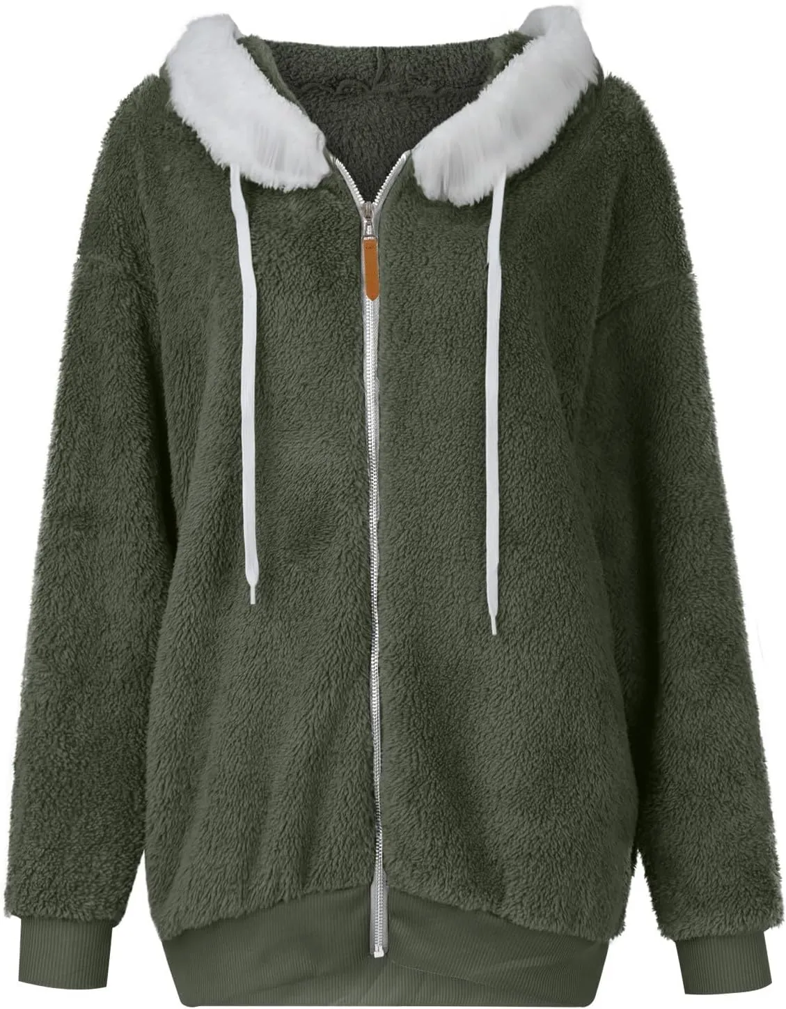 Plus Size Winter Coats for Women Drawstring Fuzzy Fleece Zip Up Hoodie Jacket Color Block Long Faux Fur Coat with Pocket