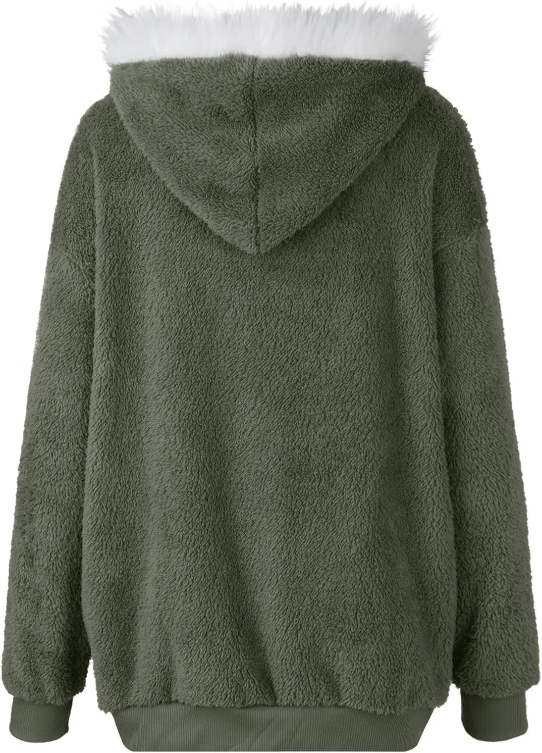 Plus Size Winter Coats for Women Drawstring Fuzzy Fleece Zip Up Hoodie Jacket Color Block Long Faux Fur Coat with Pocket
