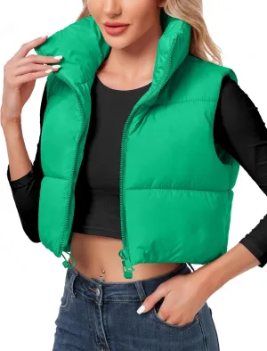 Polu Women's Cropped Puffer Vest Jacket Sleeveless Winter High Stand Collar Lightweight Vest for Women with Zip Gilet
