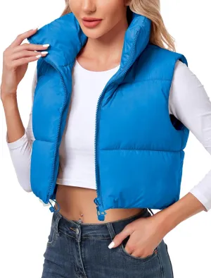 Polu Women's Cropped Puffer Vest Jacket Sleeveless Winter High Stand Collar Lightweight Vest for Women with Zip Gilet