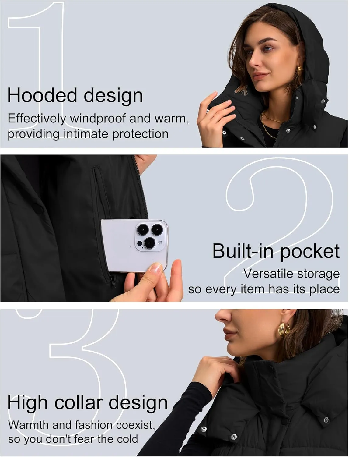 Qazel Vorrlon Cropped Puffer Vest Women Hooded Stand Collar Sleeveless Lightweight Zip Winter Warm Coat Outerwear Vests