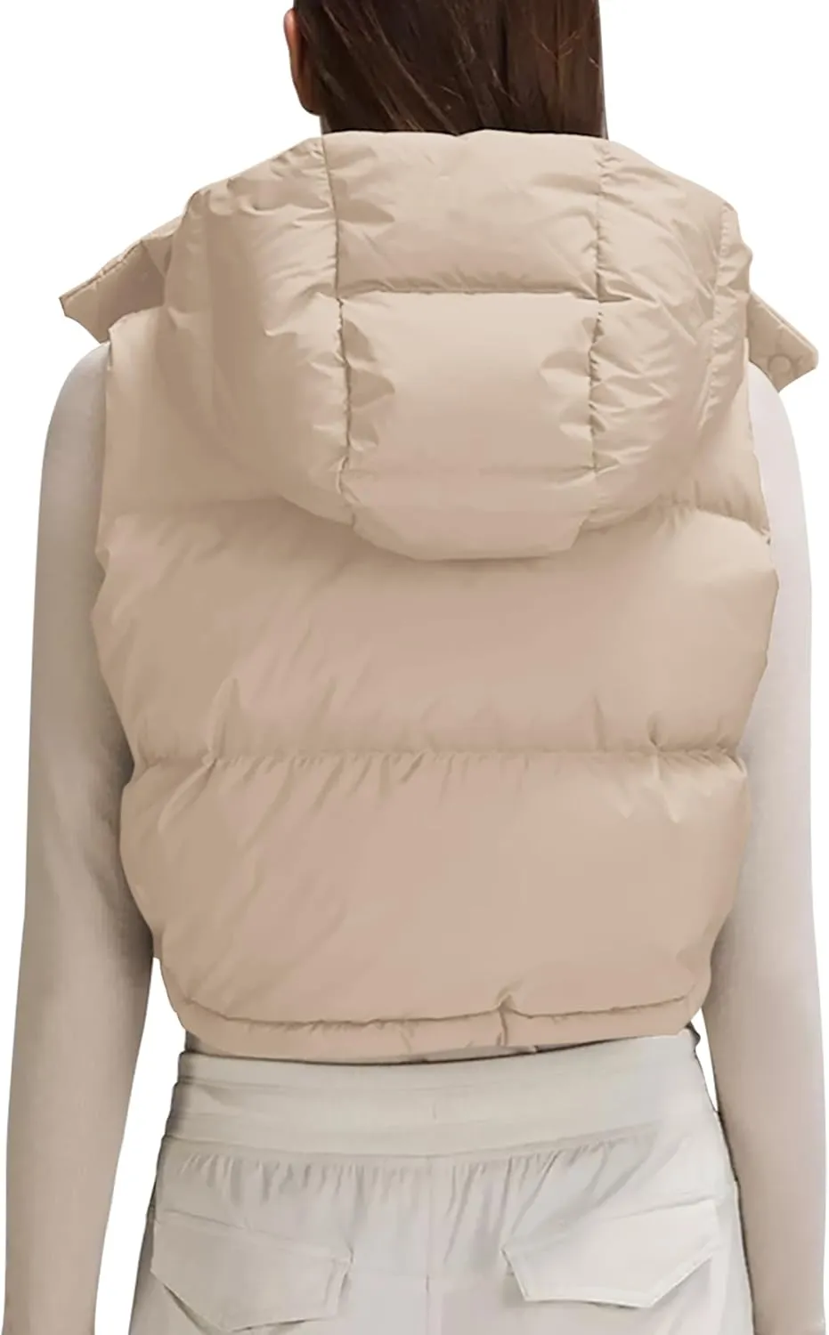Qazel Vorrlon Cropped Puffer Vest Women Hooded Stand Collar Sleeveless Lightweight Zip Winter Warm Coat Outerwear Vests