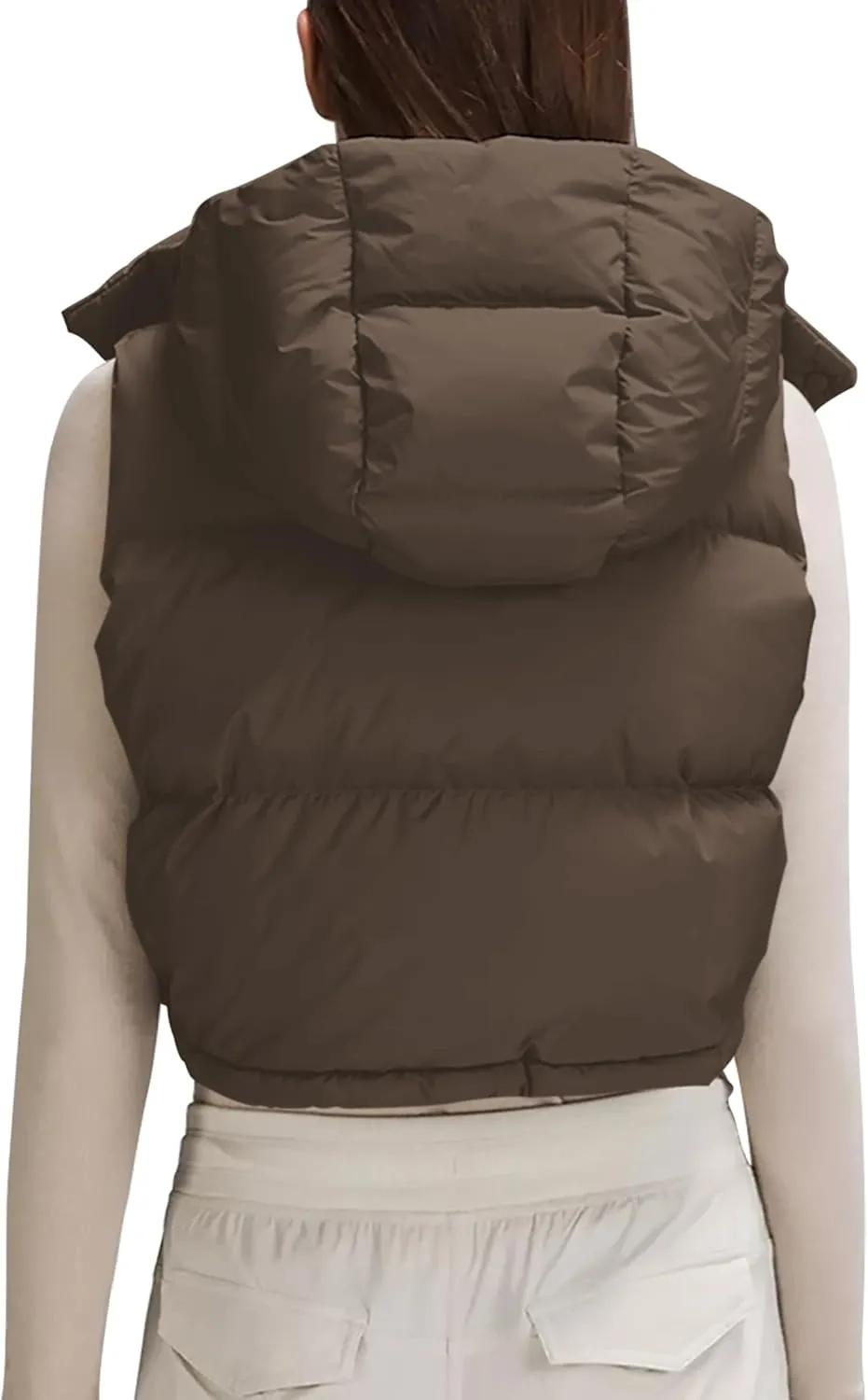Qazel Vorrlon Cropped Puffer Vest Women Hooded Stand Collar Sleeveless Lightweight Zip Winter Warm Coat Outerwear Vests
