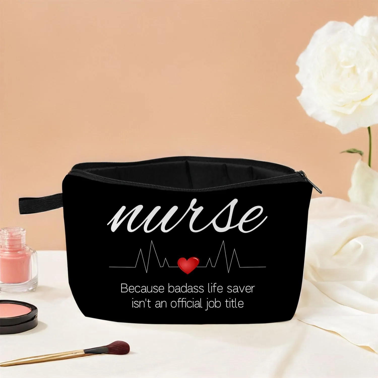 "Badass Life Saver Print Makeup Bag Gift-Ready for Birthdays Nurses Week & Holiday Appreciation Medical Heroes Cosmetic Organizer