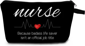 "Badass Life Saver Print Makeup Bag Gift-Ready for Birthdays Nurses Week & Holiday Appreciation Medical Heroes Cosmetic Organizer