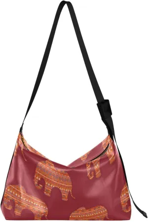 Retro Ornate Elephant Pattern Hobo Crossbody Bags for Women Leather Large Shoulder Bag Cross Body Trendy Womens Tote Bags Handbag for Travel Shopping