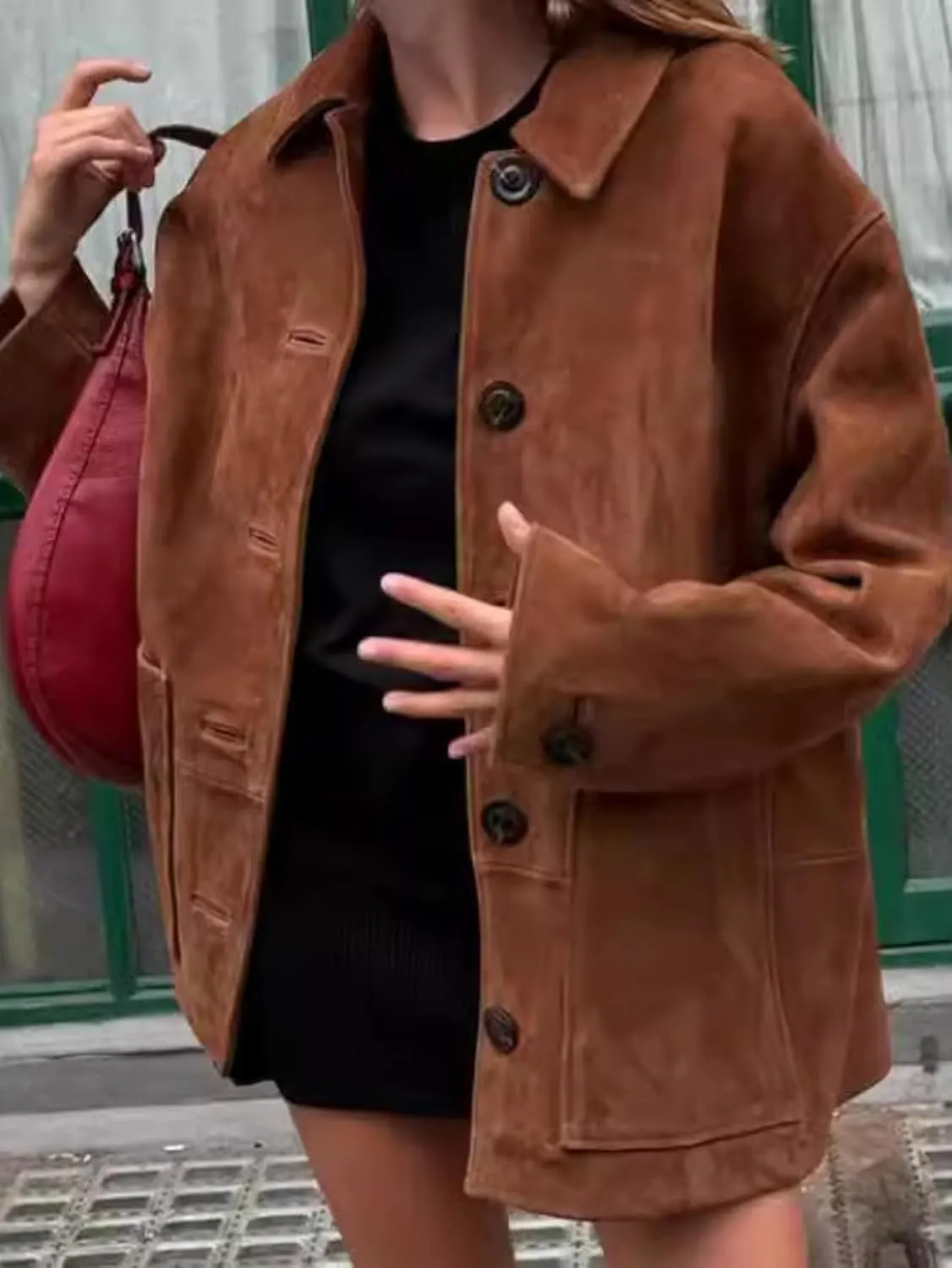 RICHTRUE Fall Fashion 2024 Trendy Blazer Jacket Old Money Aesthetic Women Brown Leather Jacket Winter Oversized Blazers