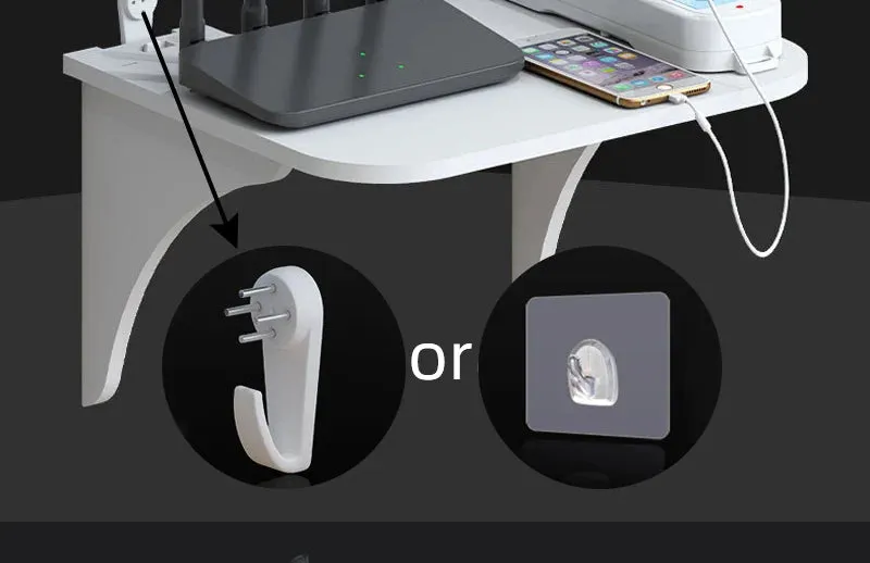 Router Floating Shelf Hanging Rack Multi Tap Outlet Wifi TV Set Top Box Board Hidden Bracket Storage Organizer Wall Mount Holder