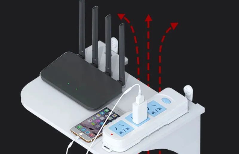 Router Floating Shelf Hanging Rack Multi Tap Outlet Wifi TV Set Top Box Board Hidden Bracket Storage Organizer Wall Mount Holder